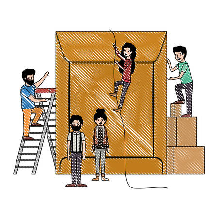 minipeople team working in envelope vector illustration designのイラスト素材