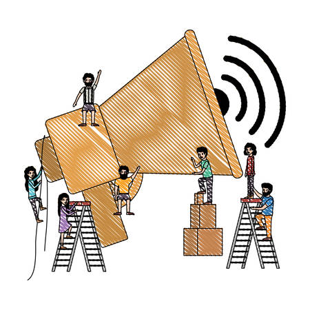 minipeople team working in megaphone vector illustration designのイラスト素材