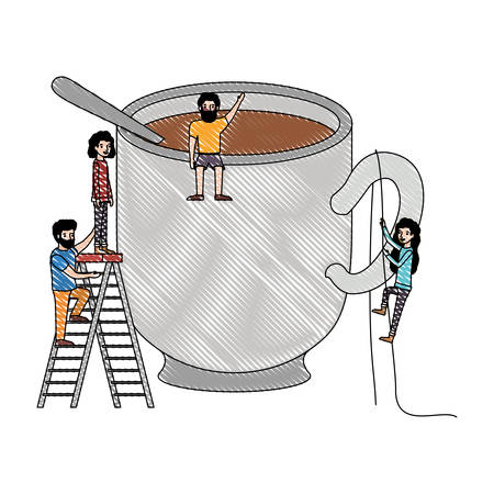 minipeople team working in coffee cup vector illustration designのイラスト素材