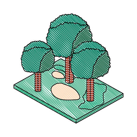 trees plants in the park scene isometric vector illustration designのイラスト素材