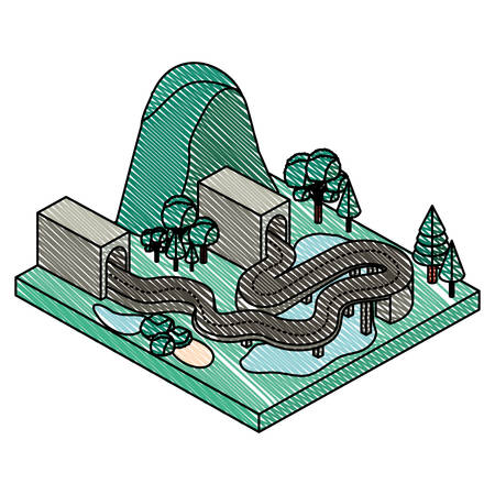 highway and tunnel with landscape isometric vector illustration designのイラスト素材