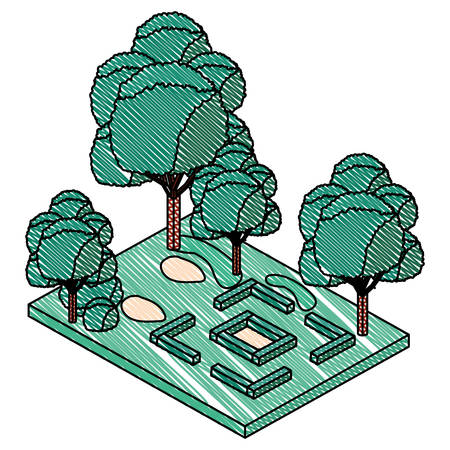 trees plants in the park scene isometric vector illustration designのイラスト素材