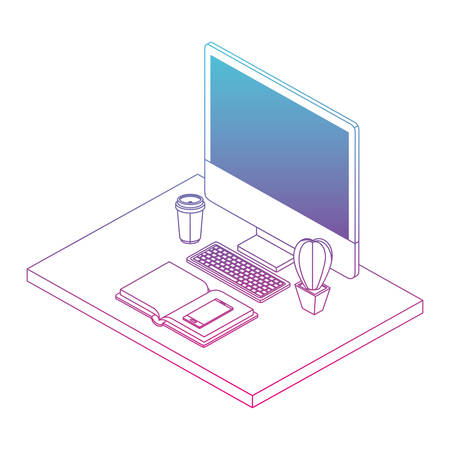 work place scene isometric icons vector illustration designのイラスト素材
