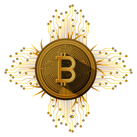 bitcoin with circuit lines commerce technology vector illustration designのイラスト素材
