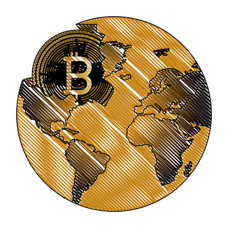 broken planet with bitcoin vector illustration designのイラスト素材