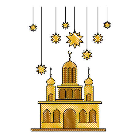 arabic castle with moon and decoration hanging vector illustration designのイラスト素材