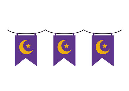 garlands with crescent moon and star hanging vector illustration designのイラスト素材