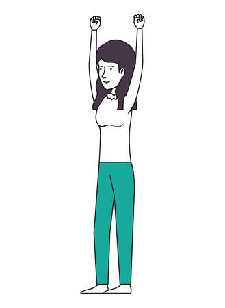 young woman celebrating with hands up character vector illustration designのイラスト素材