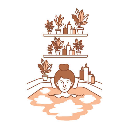 woman in the bathtub and houseplants vector illustration designのイラスト素材