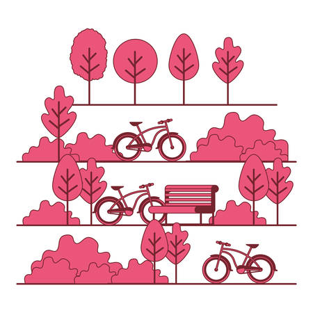 park with chair and bicycle scene vector illustration designのイラスト素材