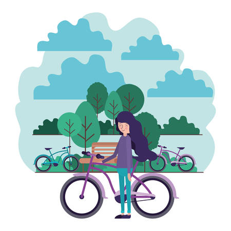 woman in the park with bicycle vector illustration designのイラスト素材