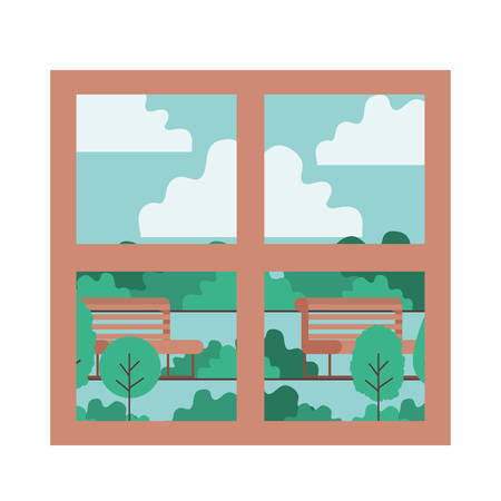 house windows with park view vector illustration designのイラスト素材