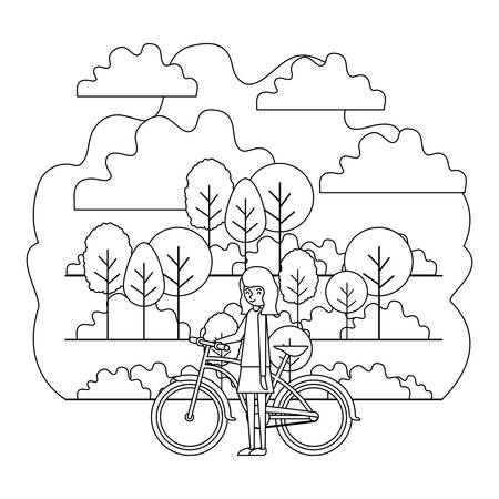 woman in the park with bicycle vector illustration designのイラスト素材