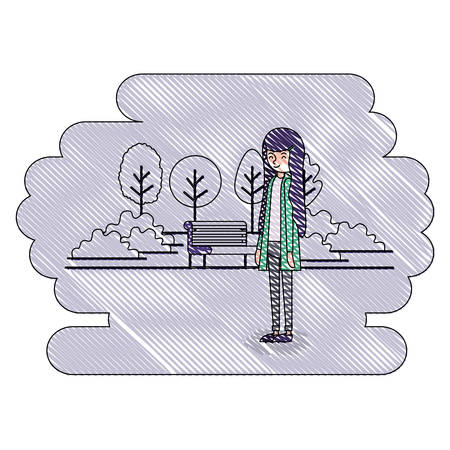 woman in the park scene vector illustration designのイラスト素材