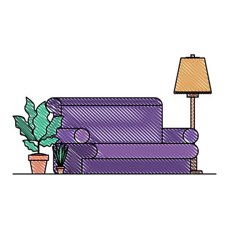 living room with houseplants scene vector illustration designのイラスト素材