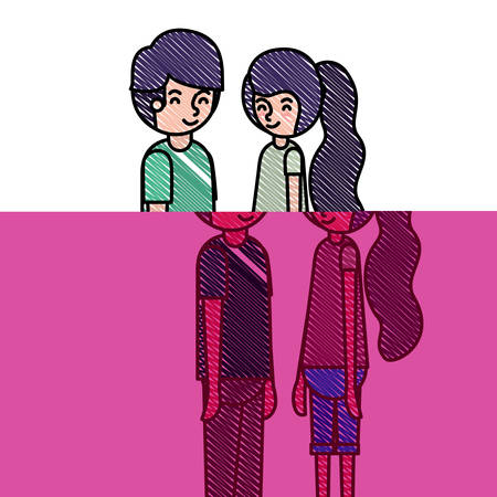 young couple avatars characters vector illustration designのイラスト素材