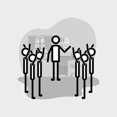 group of men in the office linear figures vector illustration designのイラスト素材