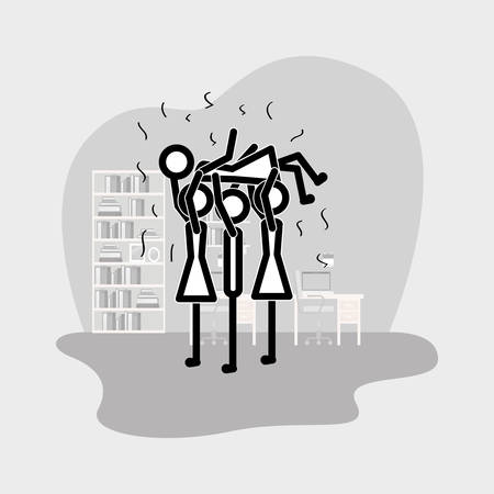 group of women in the office linear figures vector illustration designのイラスト素材