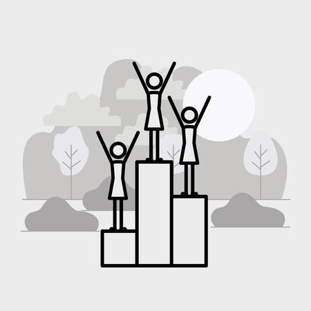 group of women in the podium linear figures vector illustration designのイラスト素材