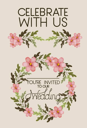 wedding invitation card with floral crown vector illustration designのイラスト素材