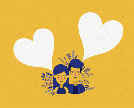 young couple with hearts characters vector illustration designのイラスト素材