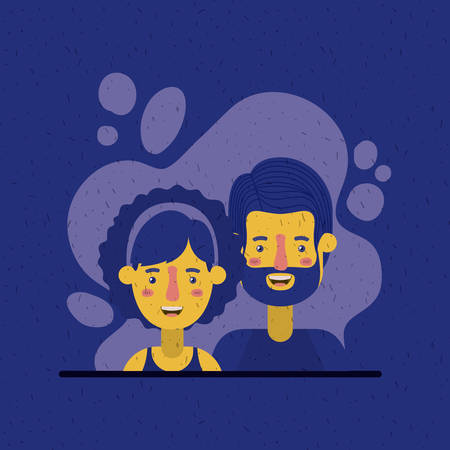 young couple lovers avatars characters vector illustration design