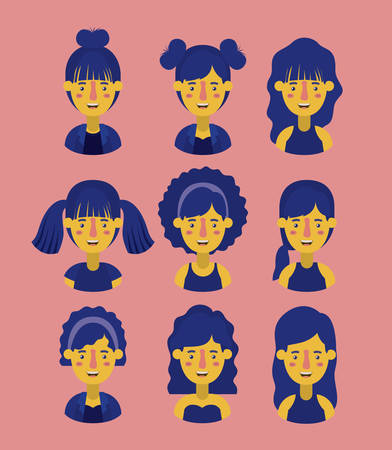 group of women retro styles characters vector illustration designのイラスト素材