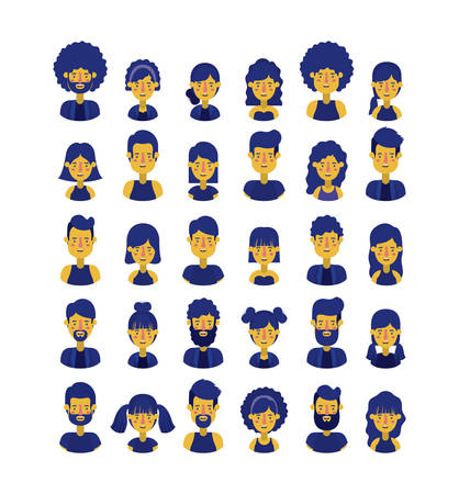 group of people retro styles characters vector illustration designのイラスト素材