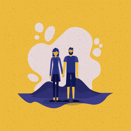 young couple outside scene avatars characters vector illustration designのイラスト素材