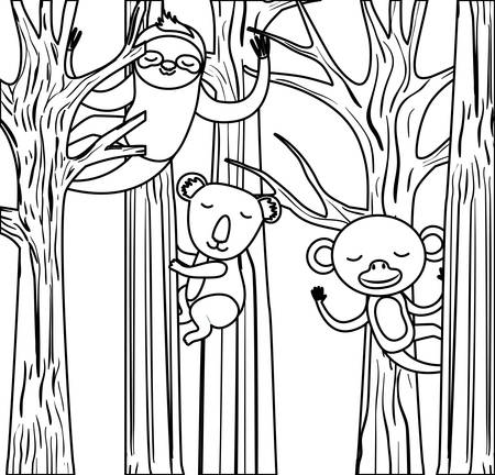 wild animals in the forest scene vector illustration designのイラスト素材