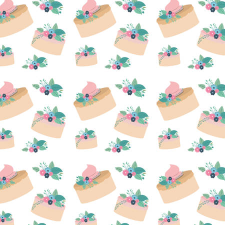 beautiful flowers and leafs with cake pattern vector illustration designのイラスト素材