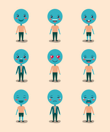 set blue emoticons kawaii characters vector illustration designのイラスト素材