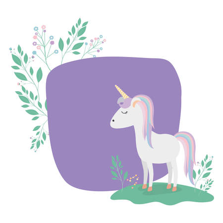 frame decorative with unicorn and flowers vector illustration designのイラスト素材