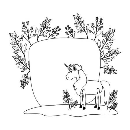 frame decorative with unicorn and flowers vector illustration designのイラスト素材