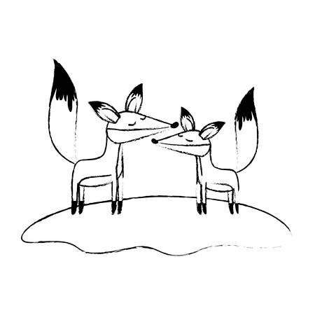 wild foxes couple in the jungle vector illustration designのイラスト素材