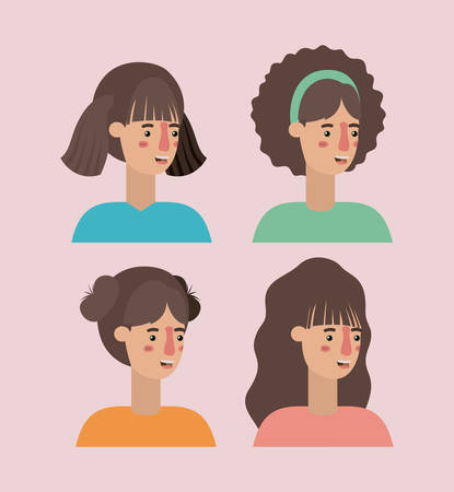 group of women with diferents styles charactersのイラスト素材