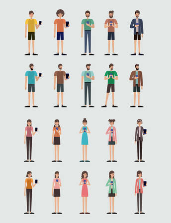 group of people using smartphone vector illustration designのイラスト素材