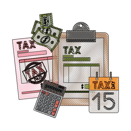clipboard taxes with calculator and bills vector illustration designのイラスト素材