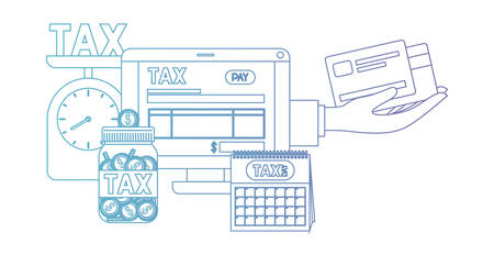 computer with tax on line and set icons vector illustration designのイラスト素材