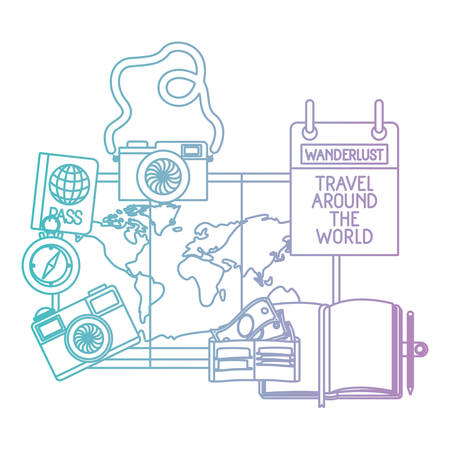 paper map with travel around world icons vector illustration designのイラスト素材