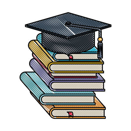 hat graduation with pile books vector illustration designのイラスト素材