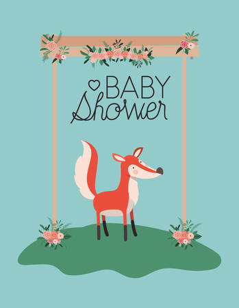 baby shower card with cute fox vector illustration designのイラスト素材