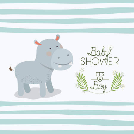 baby shower card with cute hippo vector illustration designのイラスト素材
