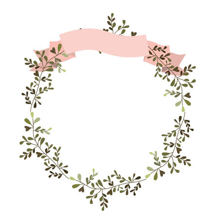 crown leafs and ribbon circular frame vector illustration designのイラスト素材