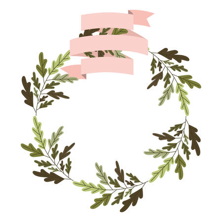 crown leafs and ribbon circular frame vector illustration designのイラスト素材