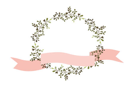 crown leafs and ribbon circular frame vector illustration designのイラスト素材