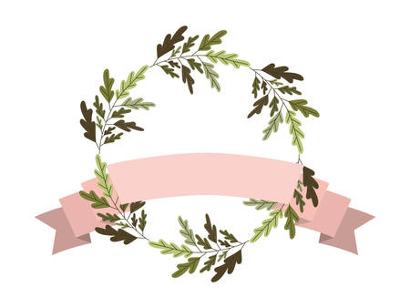 crown leafs and ribbon circular frame vector illustration designのイラスト素材