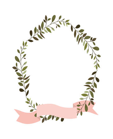 crown leafs and ribbon circular frame vector illustration designのイラスト素材