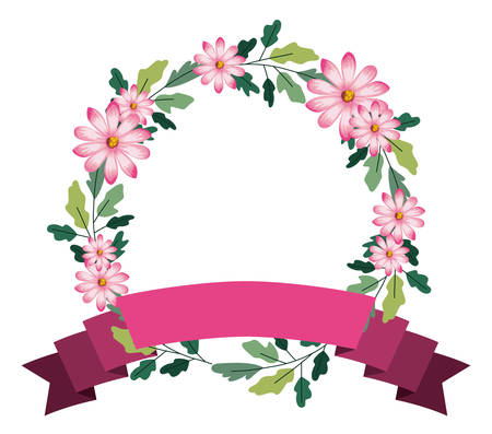 beautiful flower and ribbon circular frame vector illustration designのイラスト素材