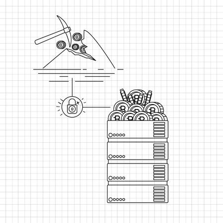 bitcoin mining set icons vector illustration designのイラスト素材